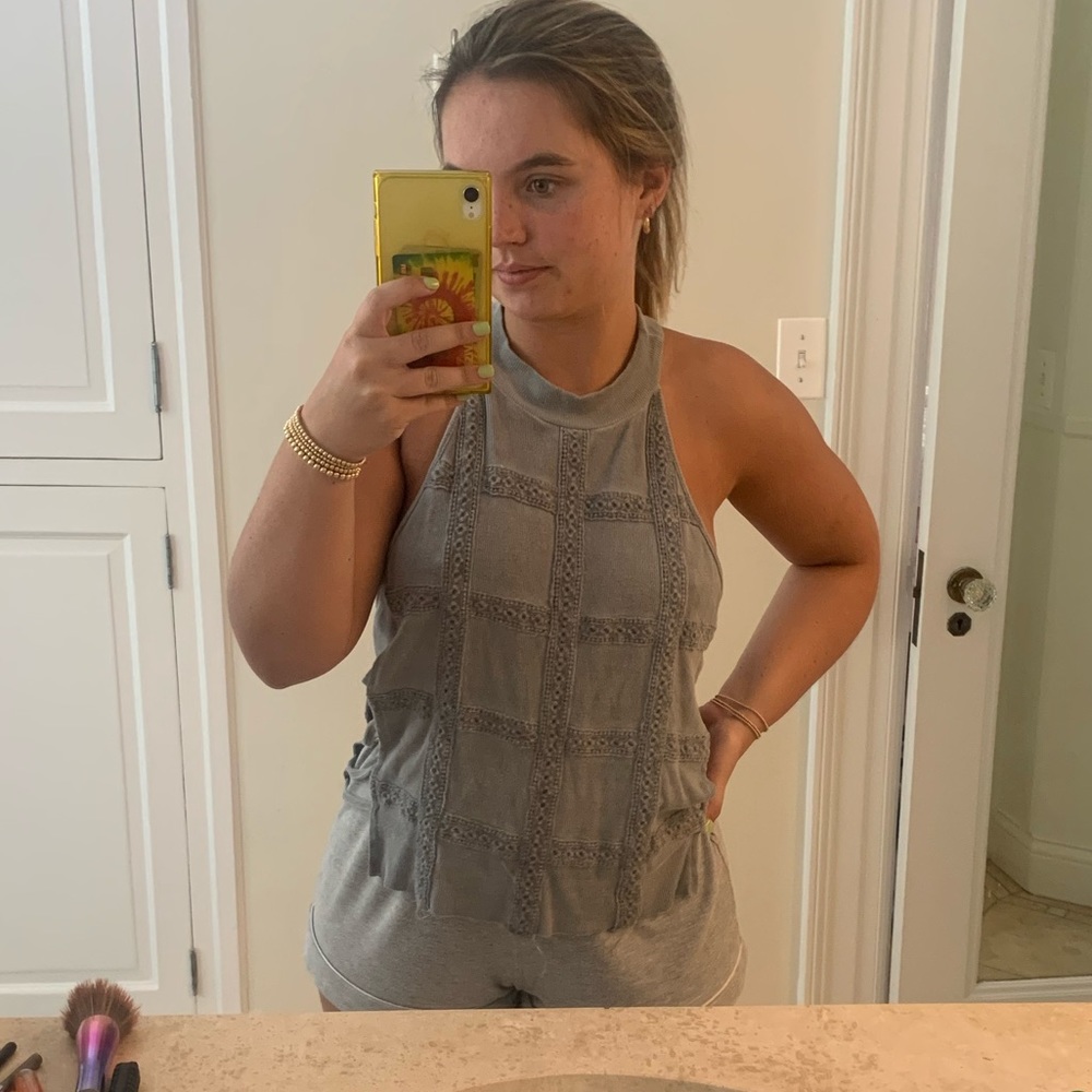 Haley neck tank top with side slits